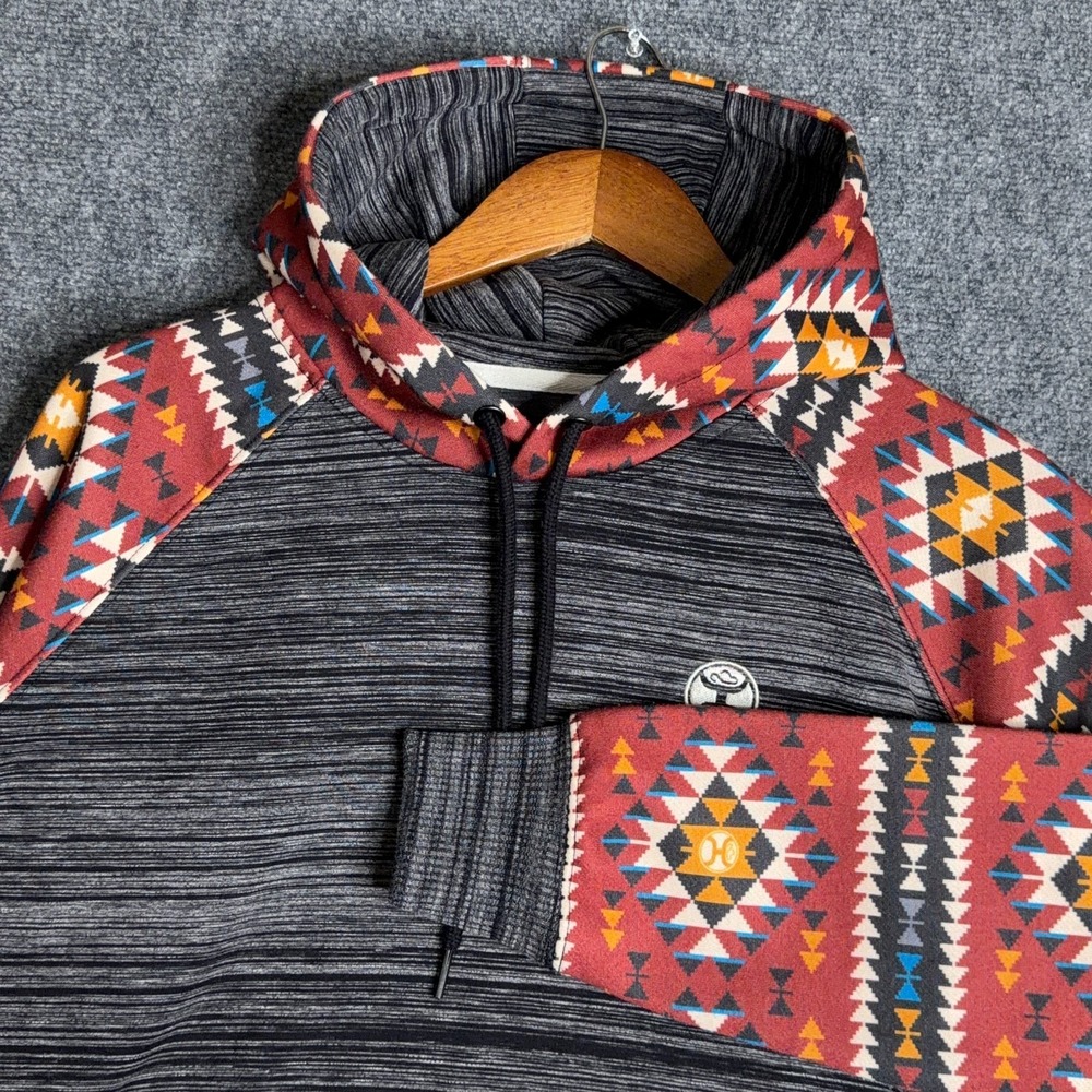 Hooey Mens Summit Hoodie Large Black Space Dye Aztec Southwestern Sweatshirt